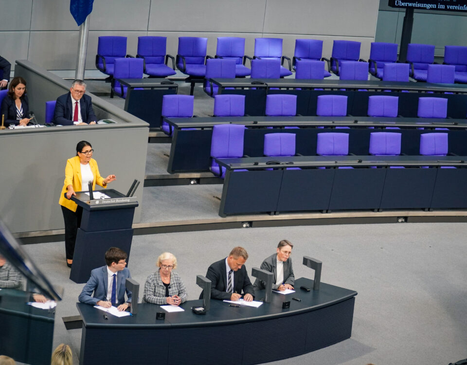 Die Bundestagsabgeordnete Gülistan Yüksel bei ihrer Plenarrede am 27.06.2024.